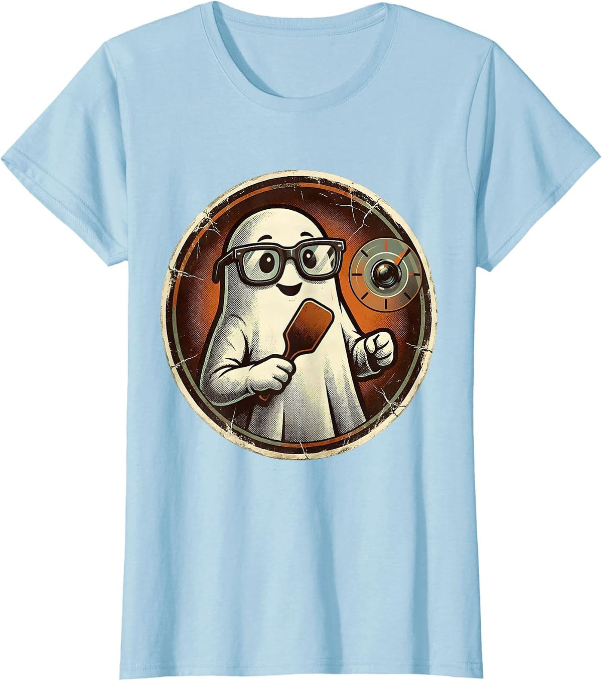 Women's Friendly Ghost Eye Doctor Halloween Optometrist Humor T-Shirt - Baby Blue