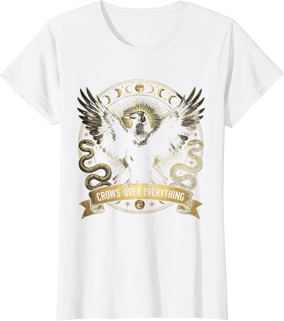 Crows Over Everything Bold Crow Graphic Design T-Shirt - White