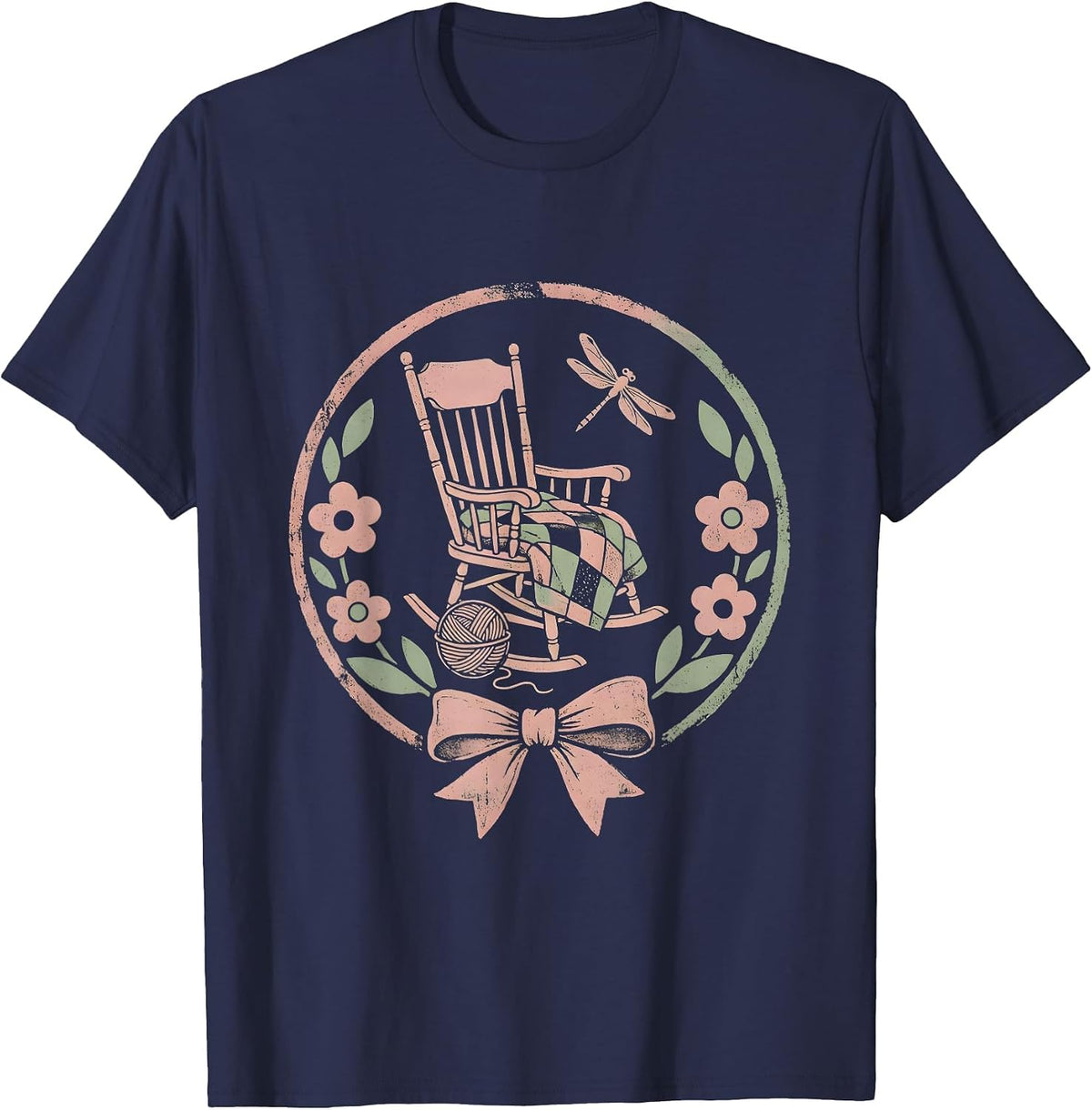 Men's Cozy Rocking Chair Knitting Mama Graphic T-Shirt - Navy Blue
