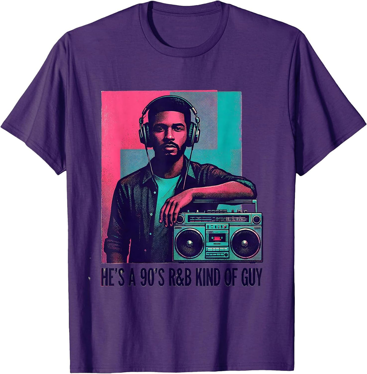 He’s A 90’s R&B Kind Of Guy Risograph Retro Music Fan T-Shirt - Purple