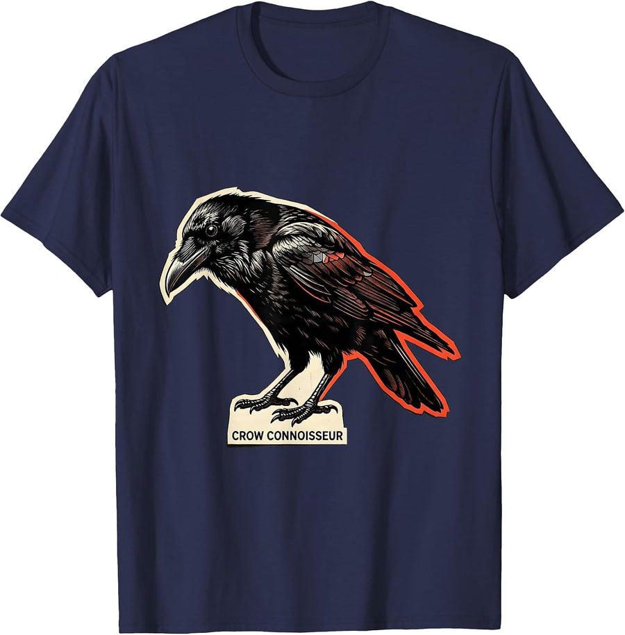Crow Connoisseur Gothic Nature Bird Silhouette Art T-Shirt - Navy Blue