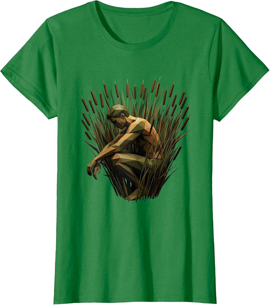 Women's Hunter in Duck Blind Camouflage Illustration T-Shirt - Kelly Green