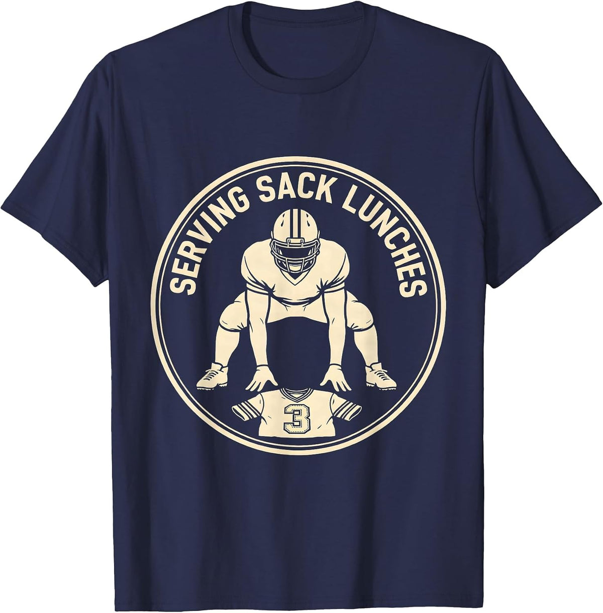 Serving Sack Lunches Funny Football Lineman Offensive T-Shirt - Navy Blue