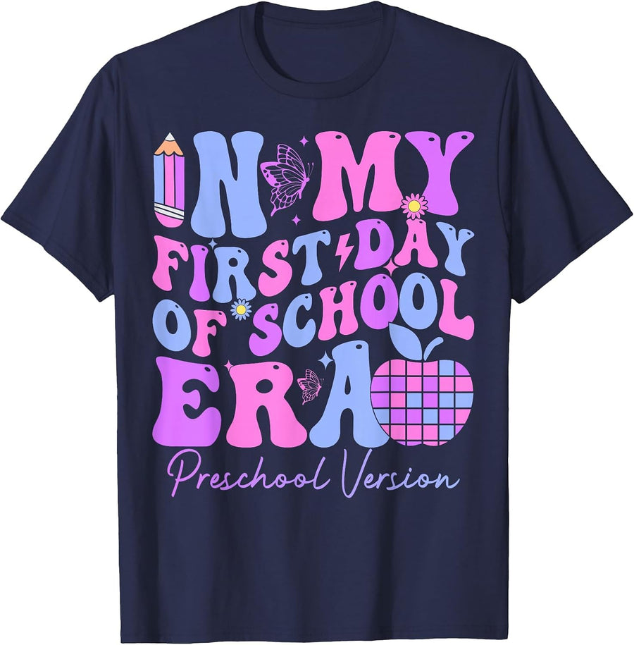 in My First Day of School Era Pre-K Preschool Teacher Girls T-Shirt - Navy Blue