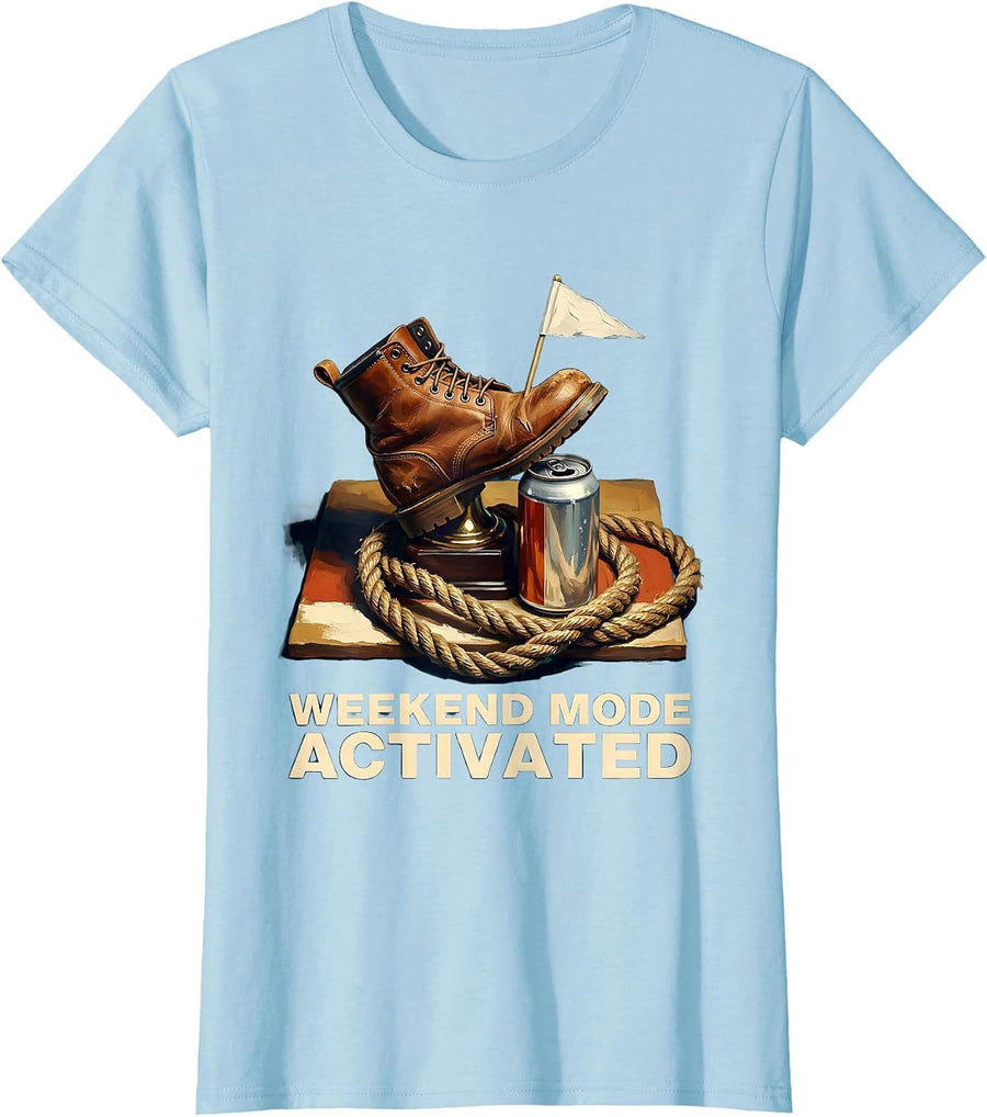 Weekend Mode Activated Labor Day Graphic T-Shirt, Women, Baby Blue, X-Large - As Pictured