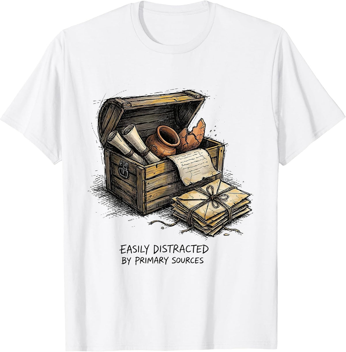 Men's Easily Distracted By Primary Sources Funny History Teacher T-Shirt - White