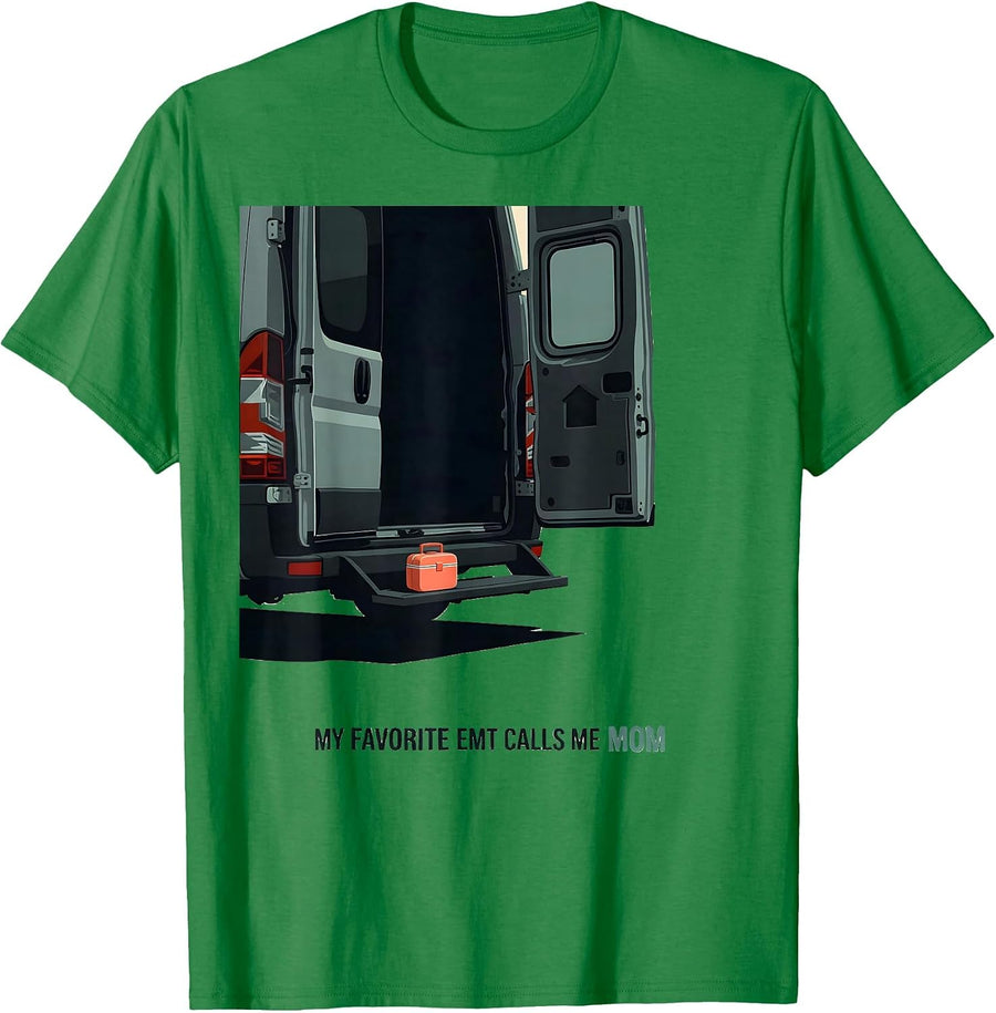 Men's My Favorite EMT Calls Me Mom Sentimental Tribute Family T-Shirt - Kelly Green