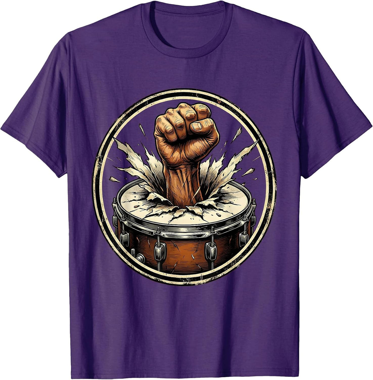 Fist Through Bass Drum Rock Band Graphic T-Shirt - Purple