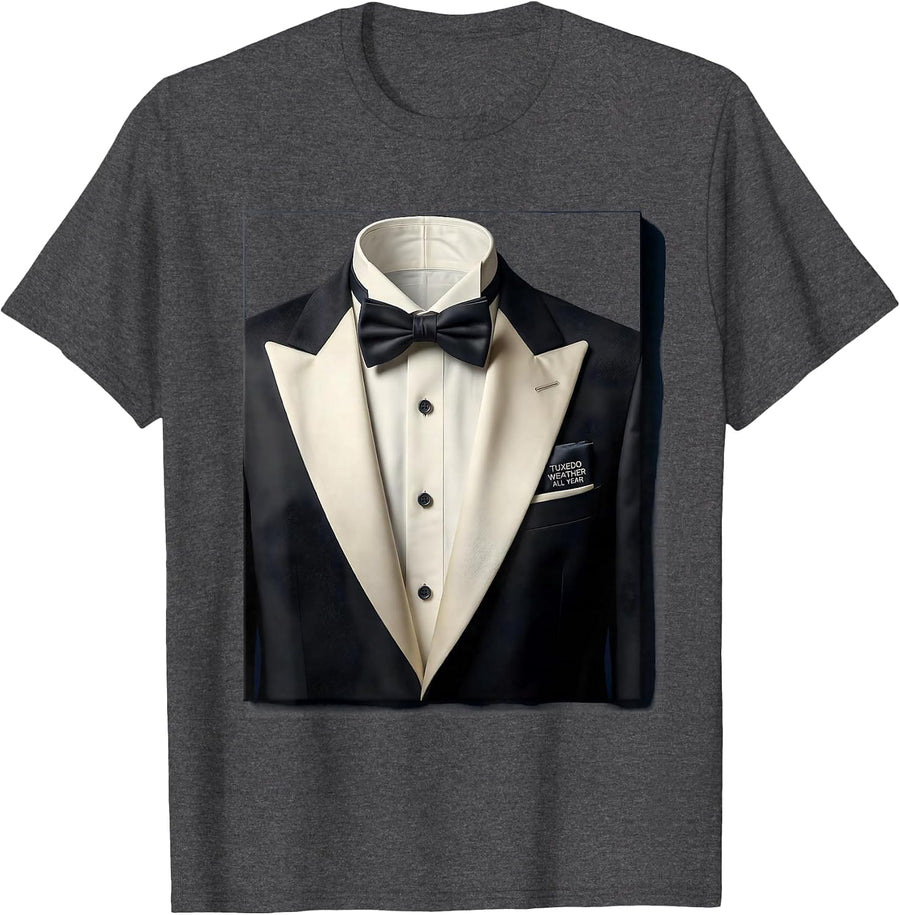 Men's Tuxedo Weather All Year Formal Style Design T-Shirt - Dark Heather Grey