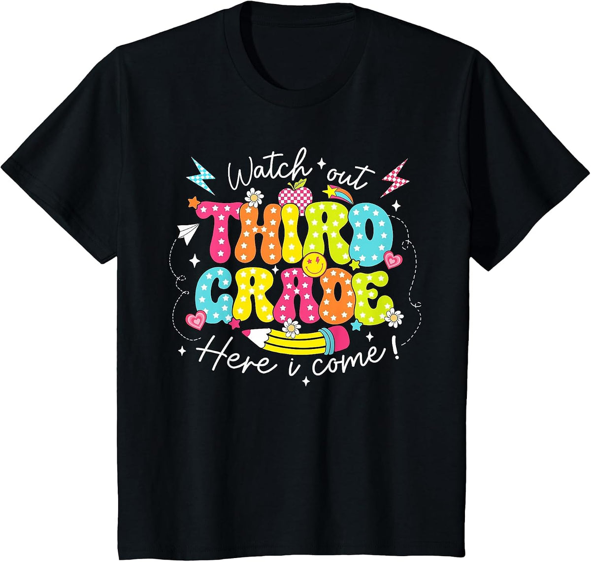 Back to School Watch Out Third Grade Here I Come Pencil T-Shirt - Black