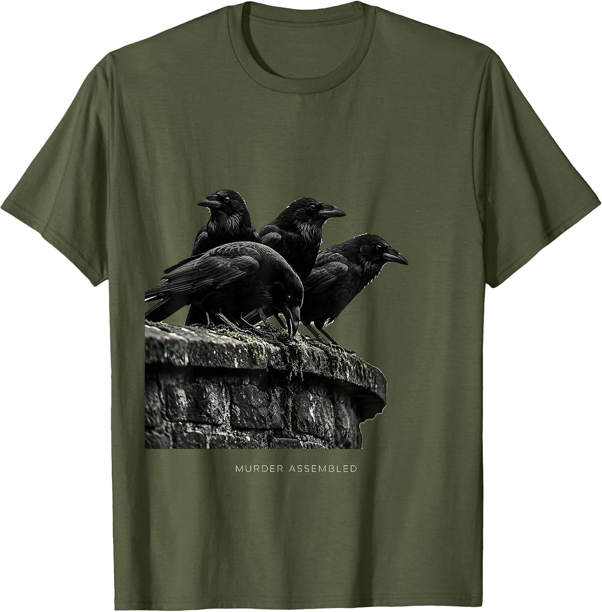 Men's Murder Assembled Dark Humor Crow Raven Bird Lover Gothic T-Shirt - Olive Green