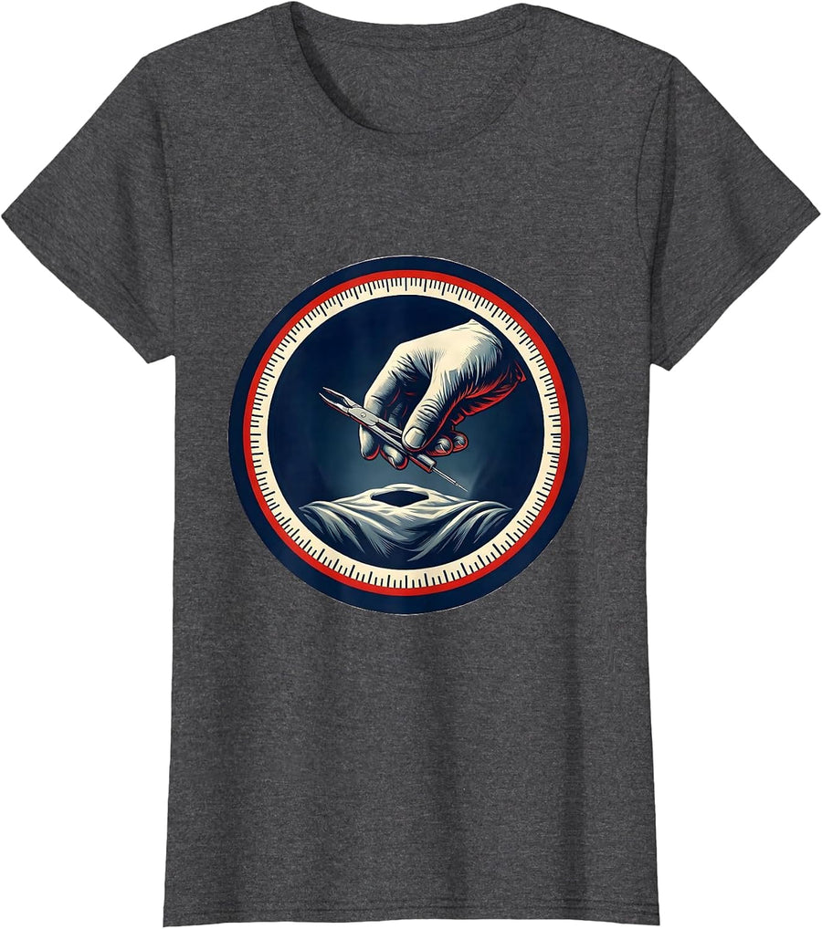 Women's Surgical Tech Emblem Medical Scrub Tech Pride T-Shirt - Dark Heather Grey