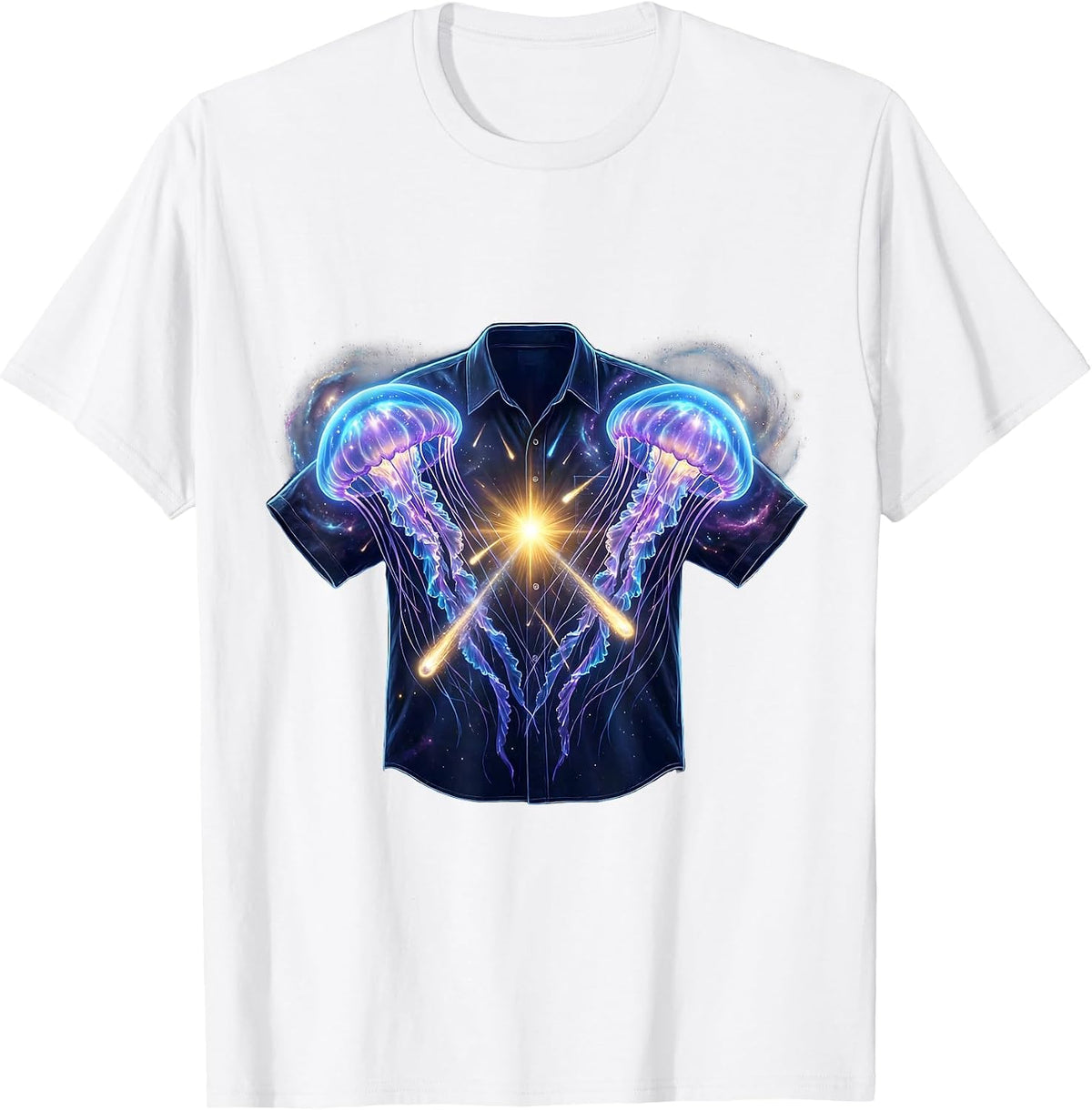 Men's Celestial Jellyfish Cosmic Matching Halloween Couple T-Shirt - White