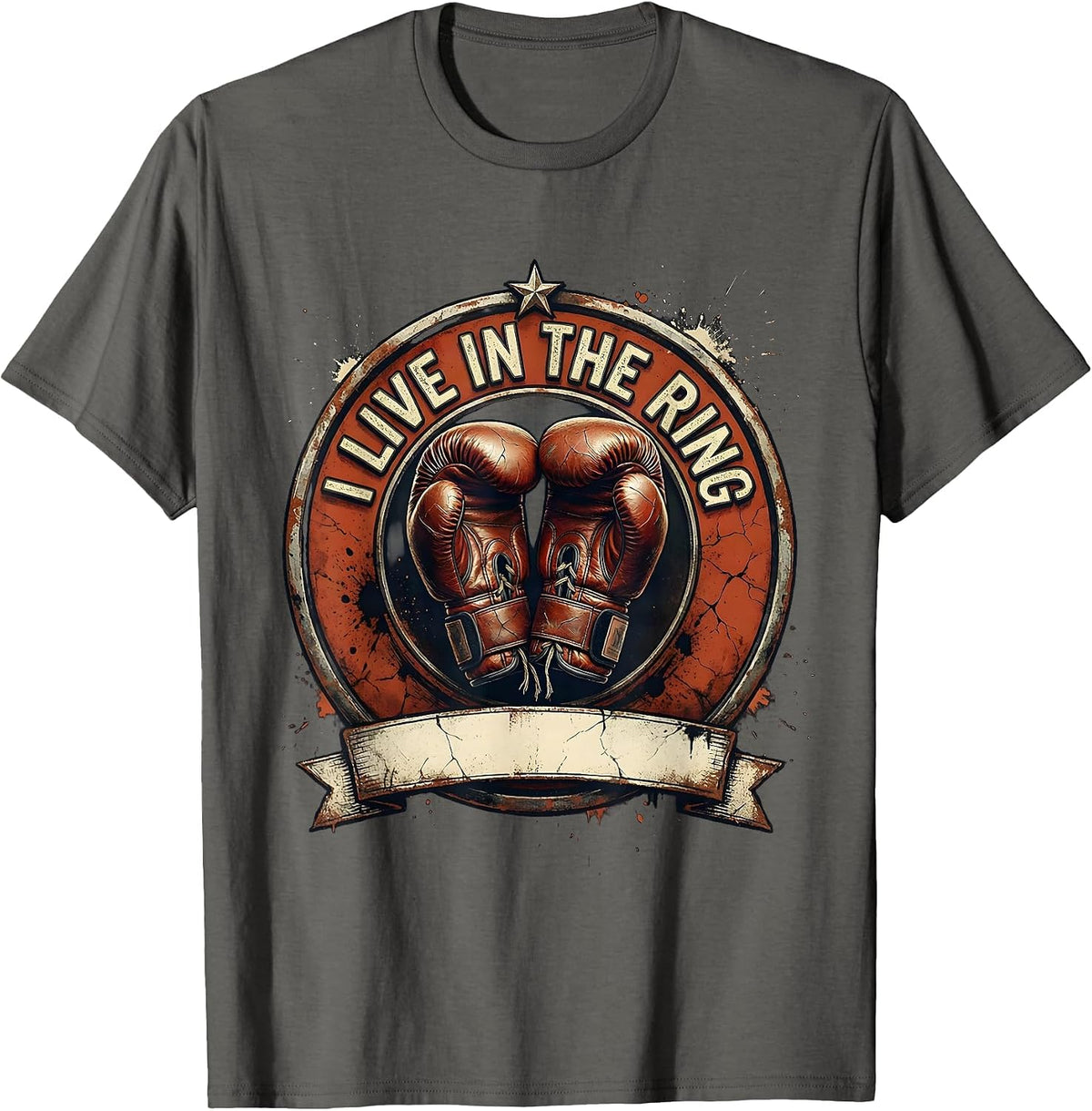 I Live In The Ring Boxing Graphic Design T-Shirt - Asphalt Grey