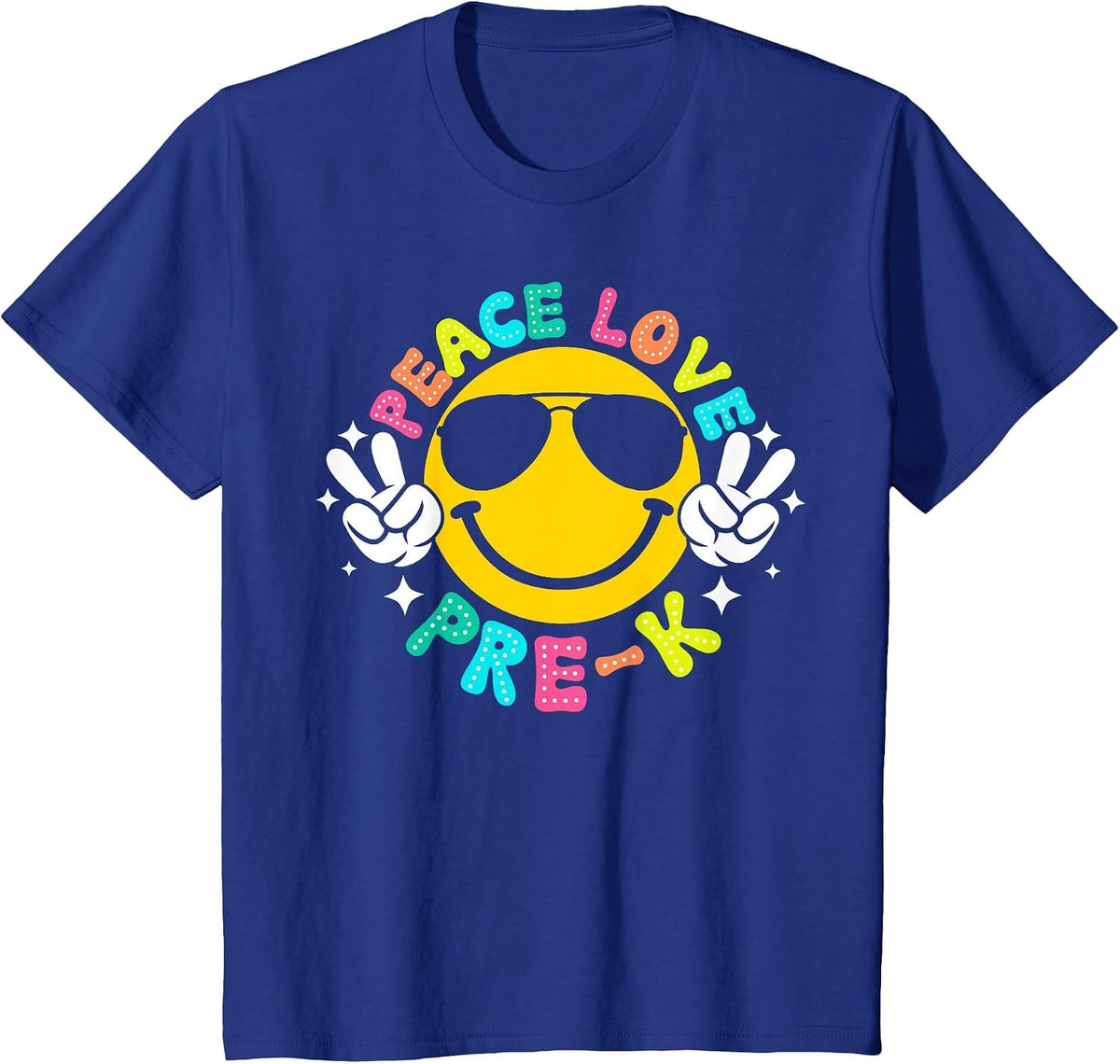 Peace Love Pre-K Retro Back to School 2024 Preschool Teacher T-Shirt - Royal Blue