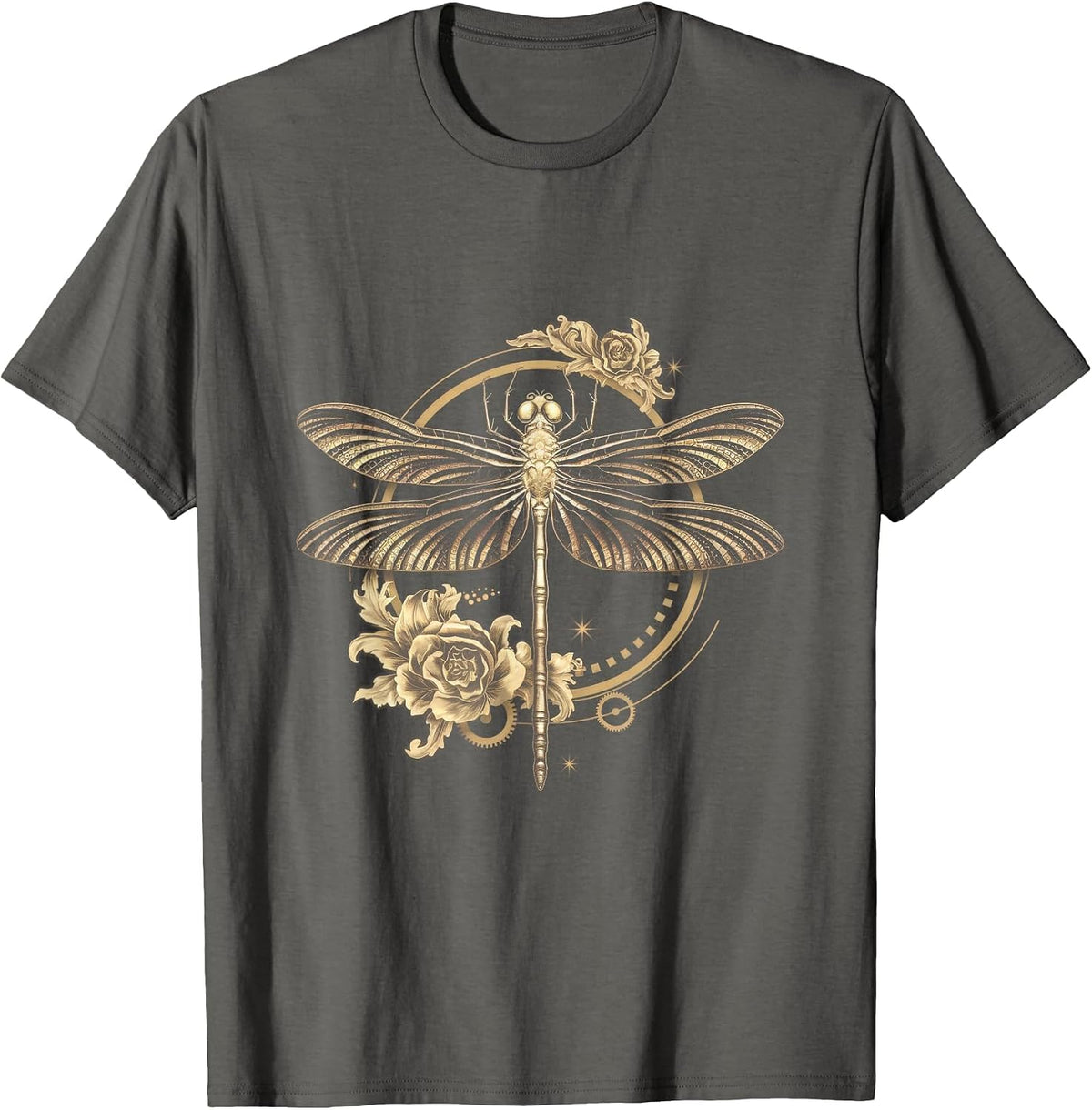Art Nouveau Dragonfly Elegant Steampunk T-Shirt - Asphalt Grey