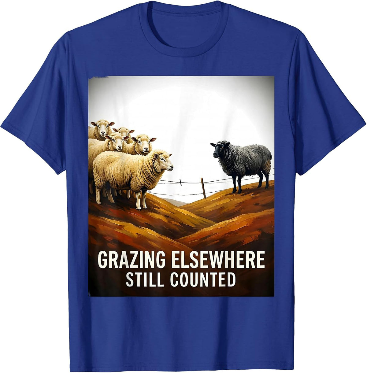 Grazing Elsewhere, Still Counted Funny Black Sheep Outsider T-Shirt - Royal Blue