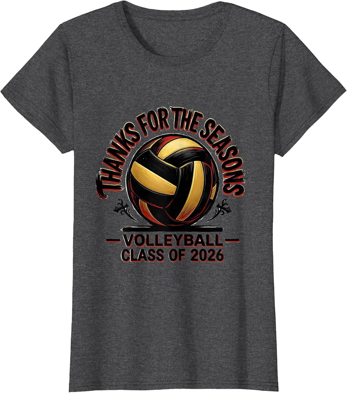 Women's Thanks For The Seasons Volleyball Senior Night 2026 T-Shirt - Dark Heather Grey