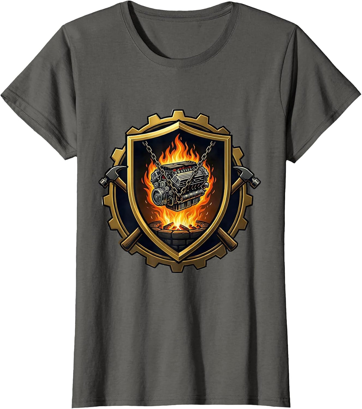 Women's Valley Forge Automotive Car Engine Blacksmith Design T-Shirt - Asphalt Grey