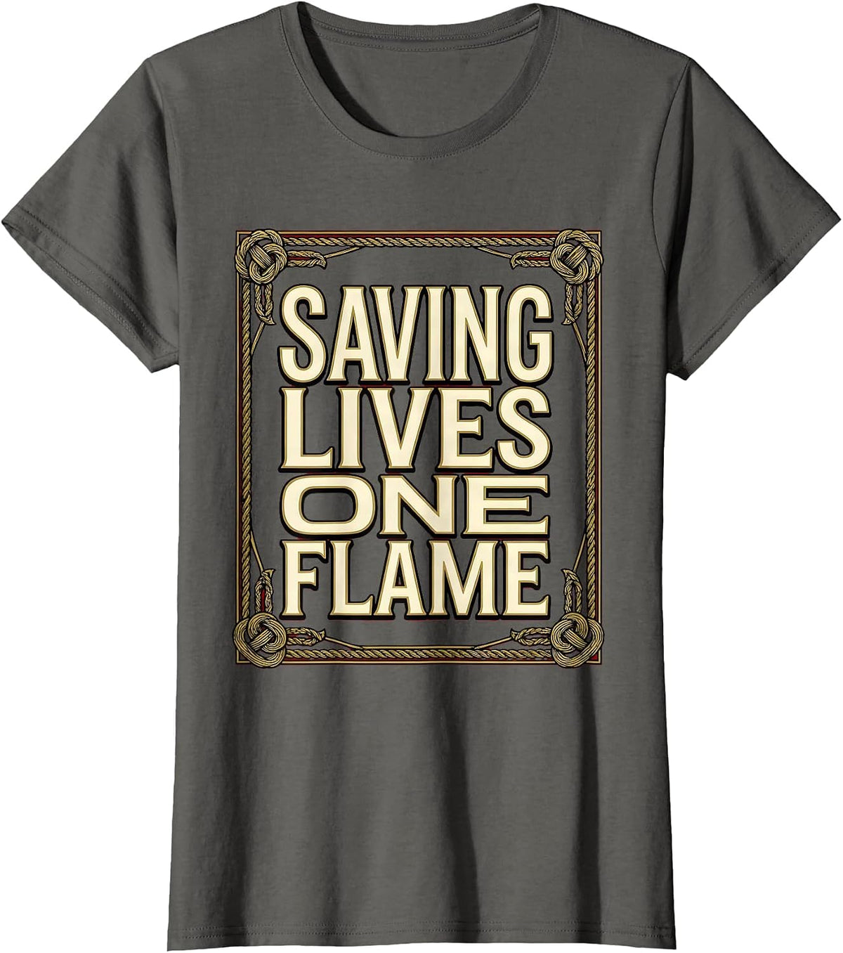 Women's Saving Lives One Flame Firefighter Design T-Shirt - Asphalt Grey