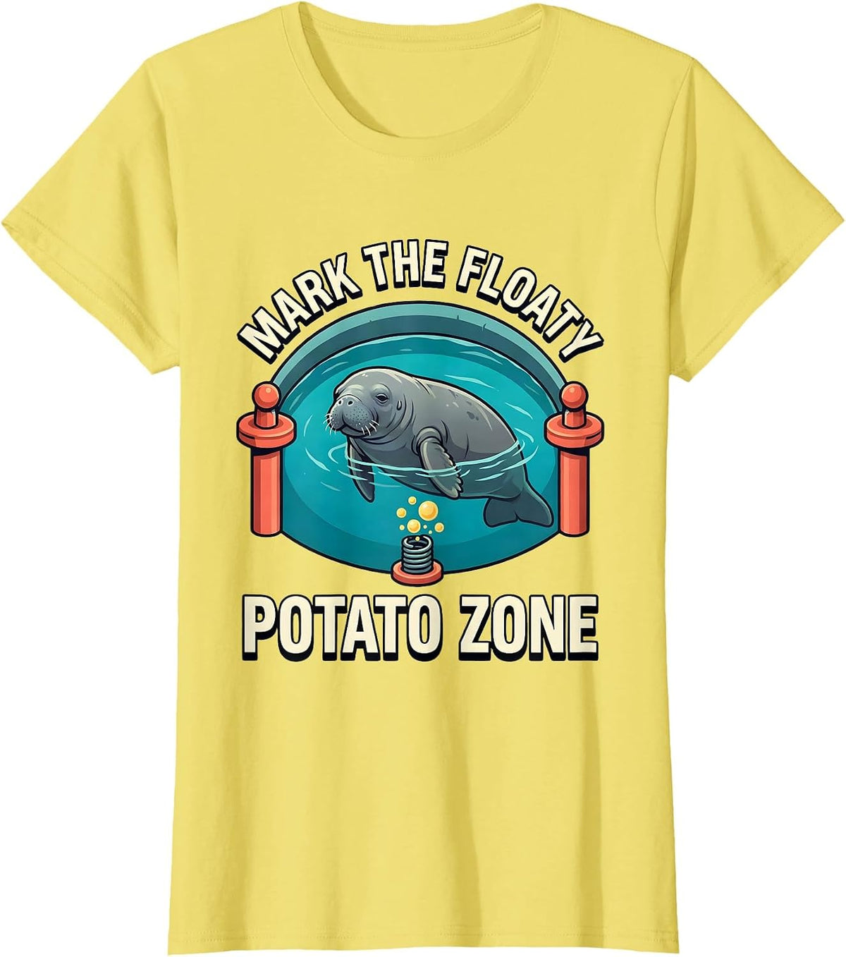 Women's Mark The Floaty Potato Zone Funny Manatee Lover Crystal T-Shirt - Lemon Yellow