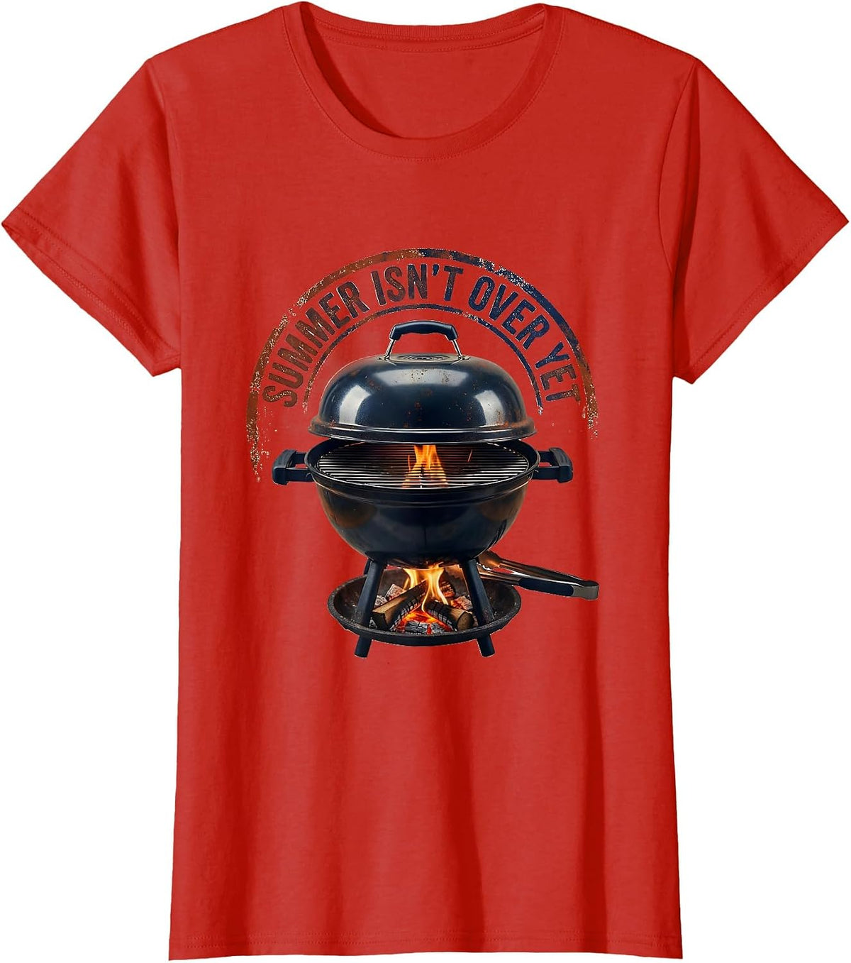Summer Isn't Over Yet Rubber Stamp BBQ Grill Dad Humor T-Shirt - Red