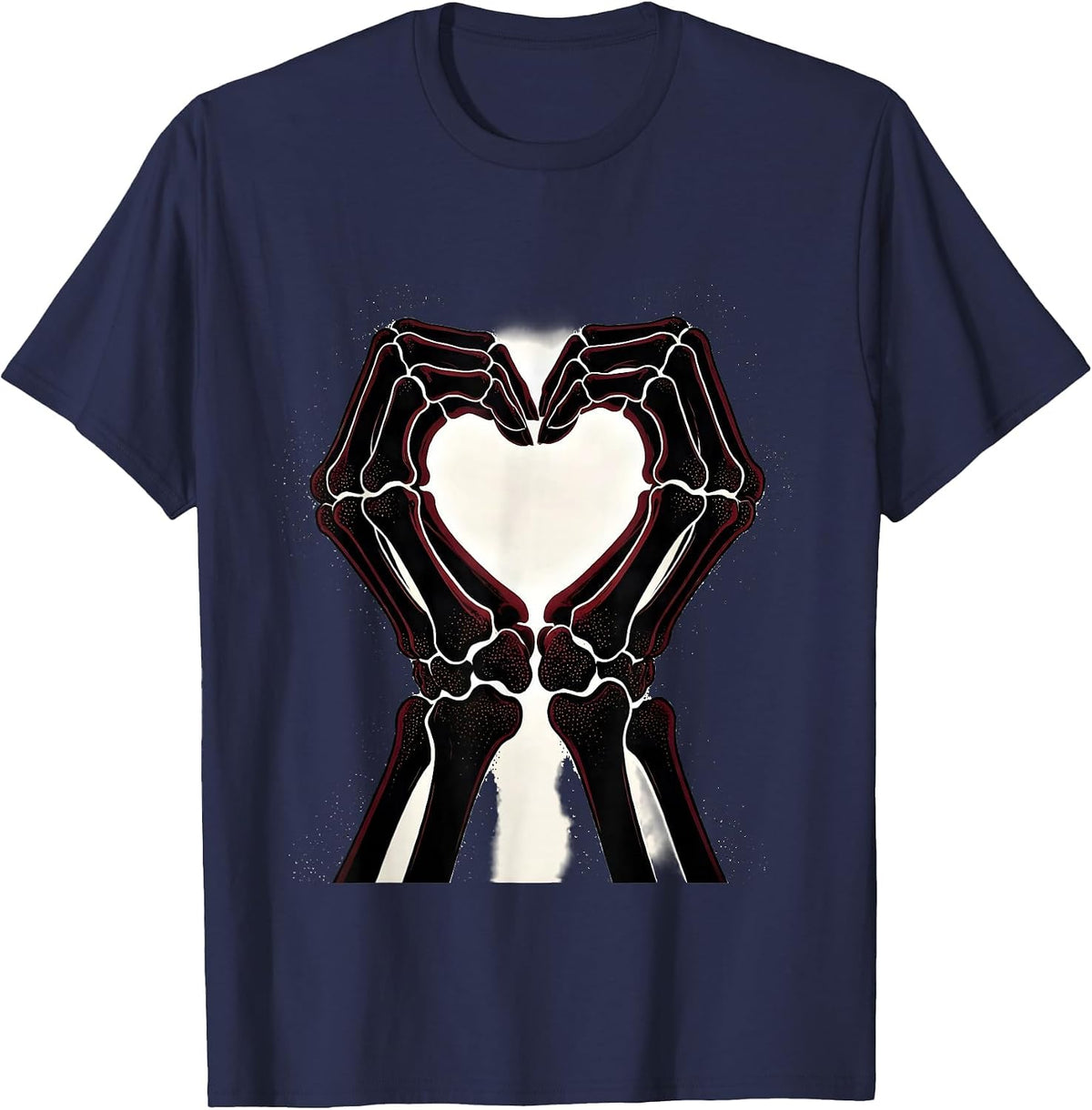 Skeleton Hands Heart Graphic Design T-Shirt - Navy Blue