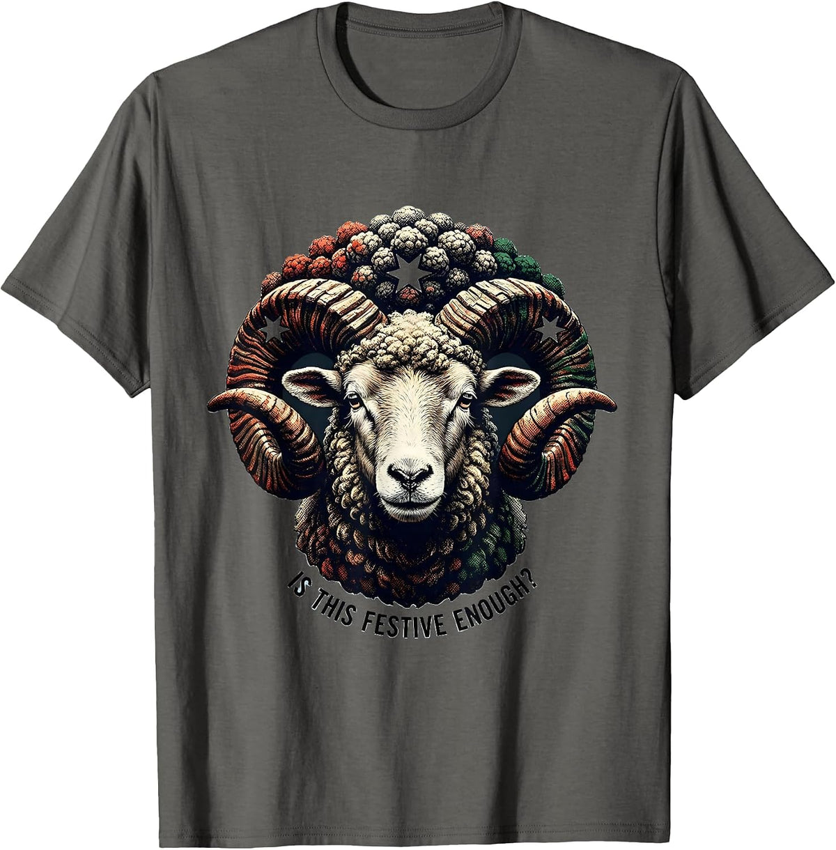 Men's Is This Festive Enough Grumpy Sheep Christmas Humor Novelty T-Shirt - Asphalt Grey