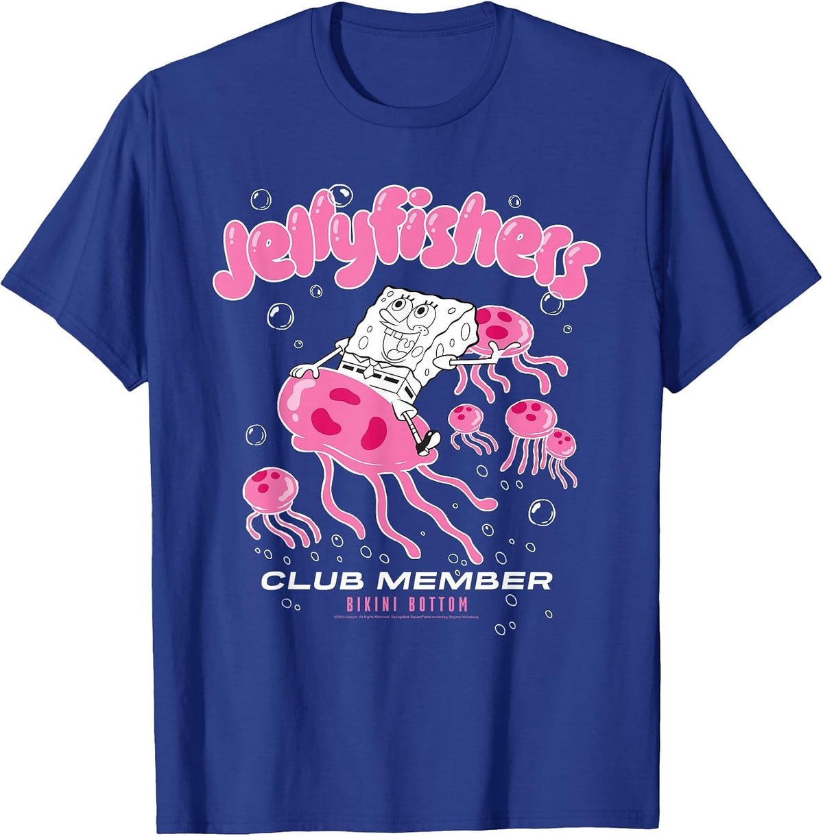 Spongebob Squarepants Jellyfishers Club Member Cartoon T-Shirt - Royal Blue