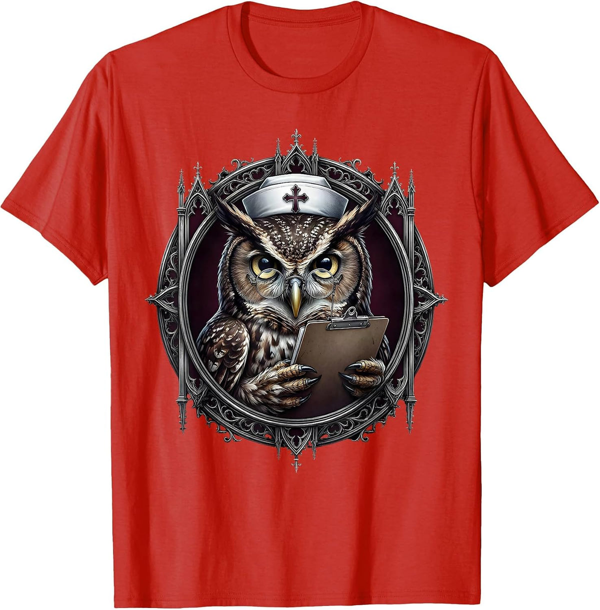 Men's Nurse Owl Halloween Costume Glasses Clipboard T-Shirt - Red