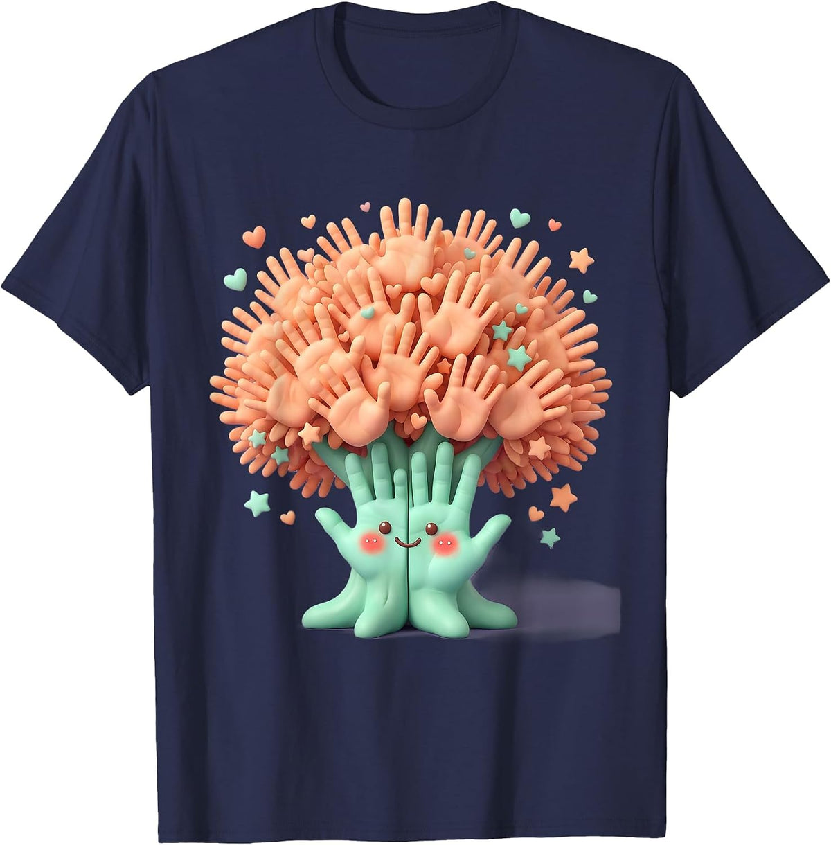 Men's Preschool Teacher Handprint Tree Graphic T-Shirt - Navy Blue