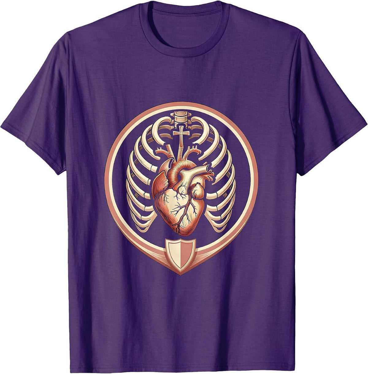 EMT Rib Cage Glowing Heart Illustration T-Shirt - Purple