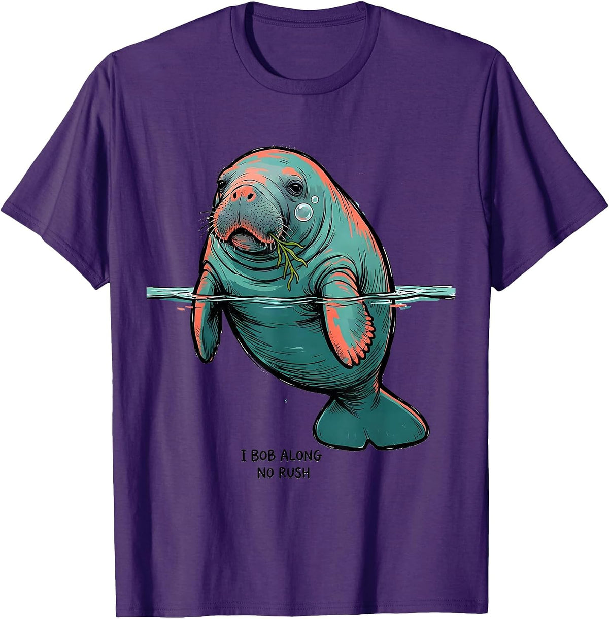 Men's I Bob Along No Rush Funny Manatee Sea Animal Lover T-Shirt - Purple