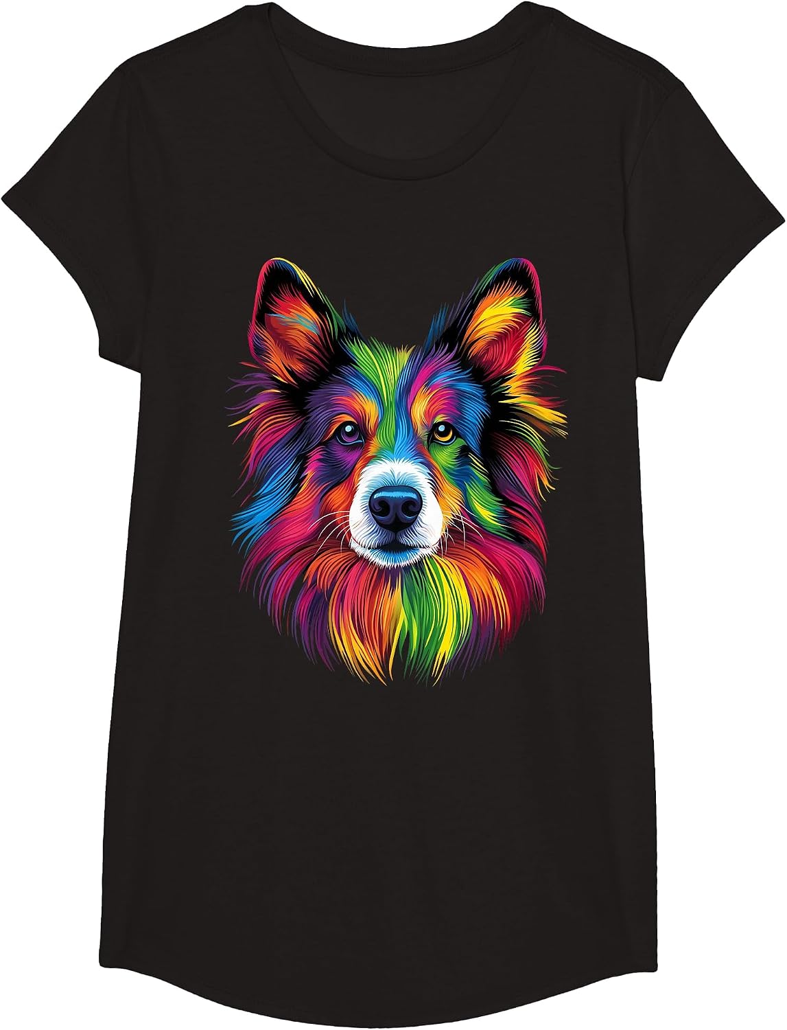 Colorful Sheltie Shetland Sheepdog Lover Cute Dog Black T-Shirt - Girls Black
