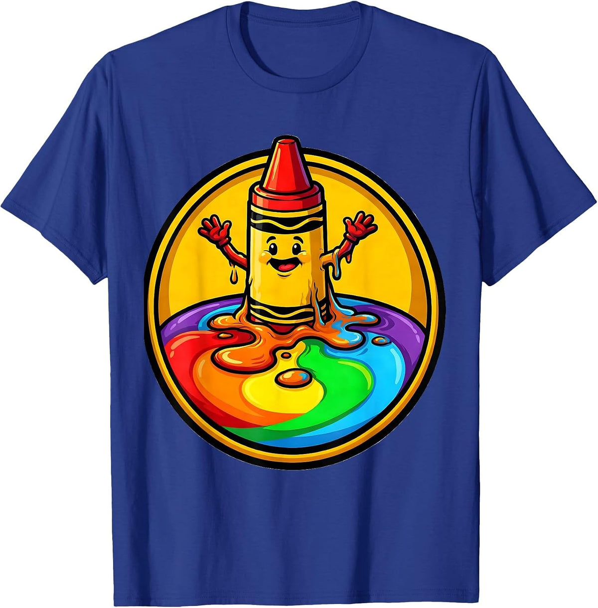 Men's Third Grade Teacher Melting Crayon Rainbow Art T-Shirt - Royal Blue