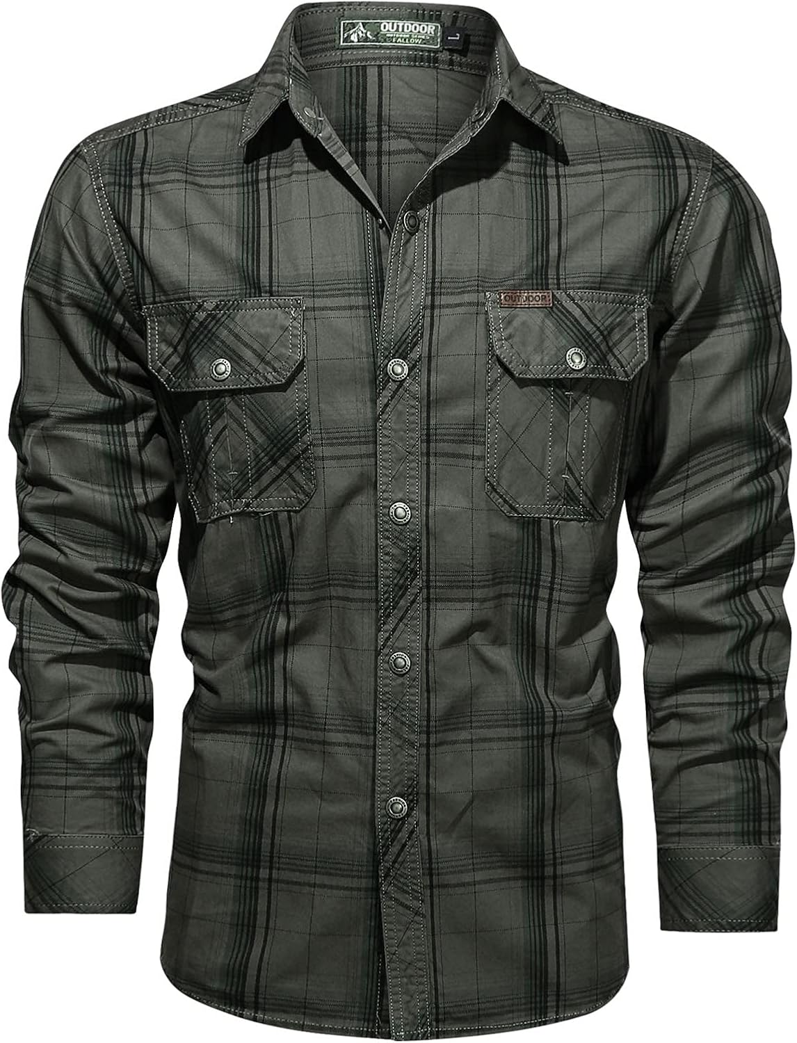 Work Shirt for Men, Long Sleeve Button Down, Dual Chest Pockets for Office and Casual Wear - 1c-green