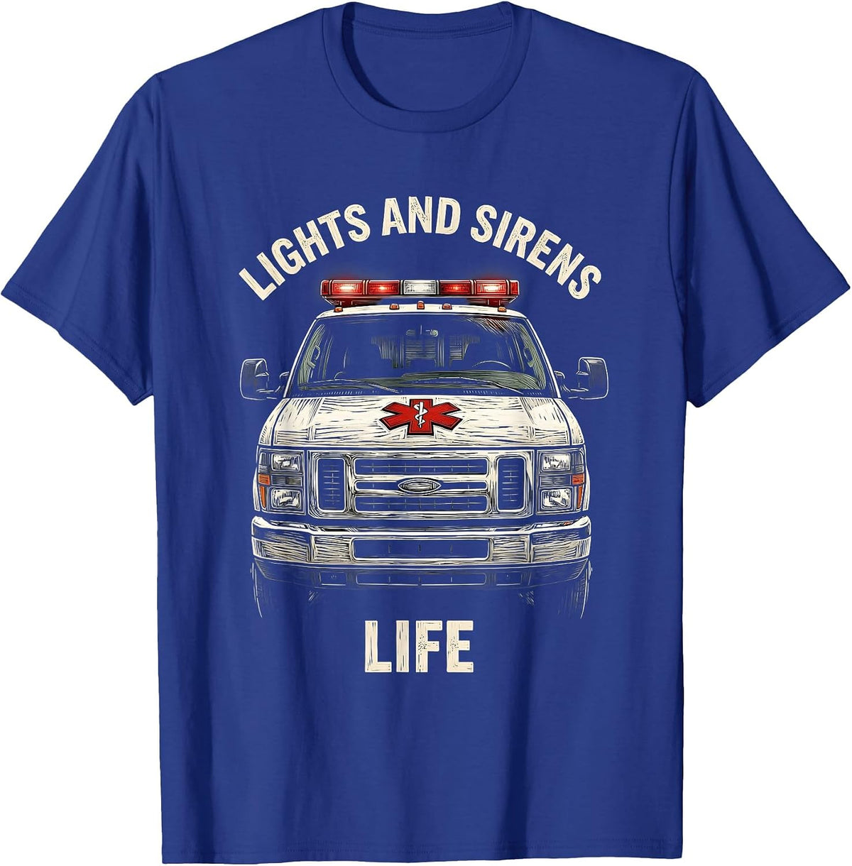 Men's Lights and Sirens Life EMT Graphic Design T-Shirt - Royal Blue