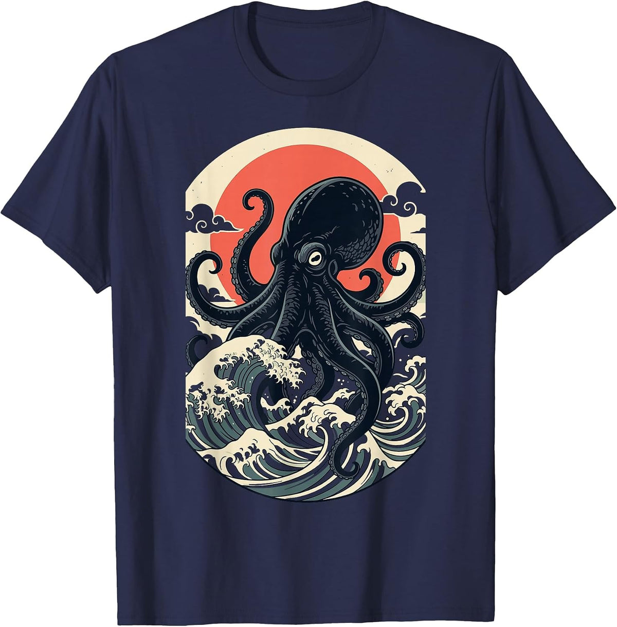 Giant Sea Creature Art Men Women Funny Octopus T-Shirt - Navy Blue