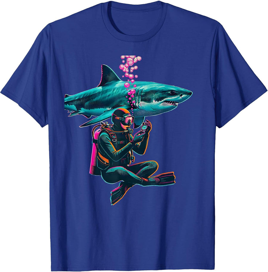 Relaxed Diver Shark Humor Scuba Diving Enthusiast T-Shirt - Royal Blue