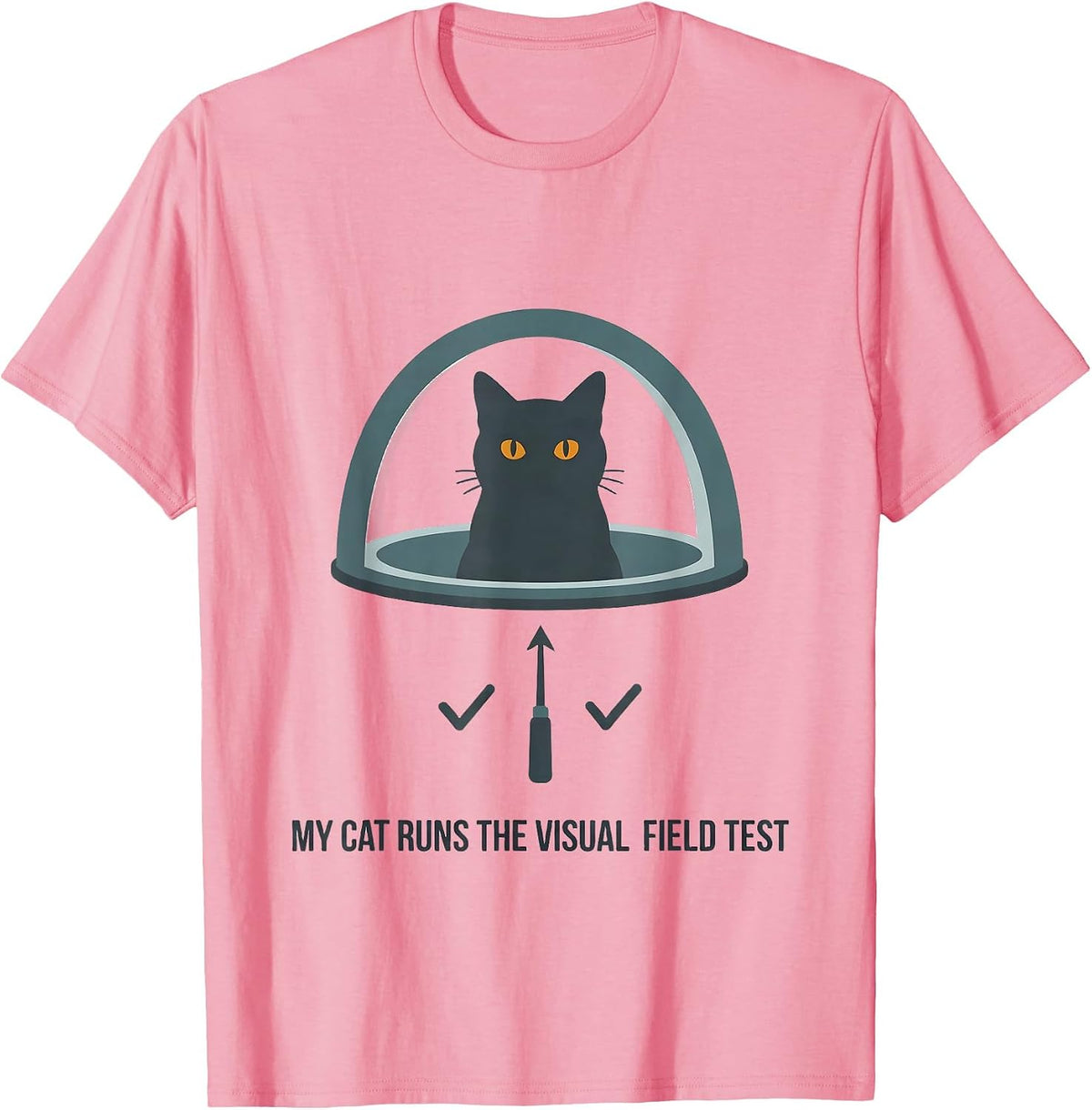 Men's My Cat Runs The Visual Field Test Funny Optometrist Cat T-Shirt - Pink