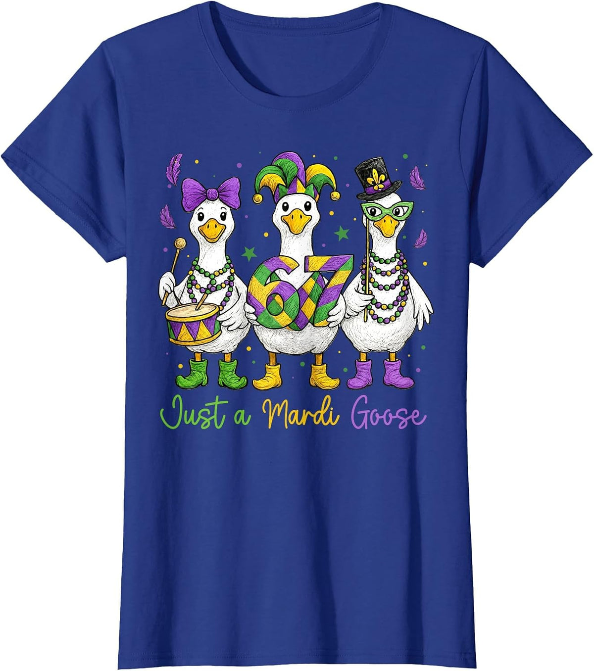 Just a Mardi Goose for Kid Boys Girls Women Youth Mardi Gras T-Shirt - Royal Blue