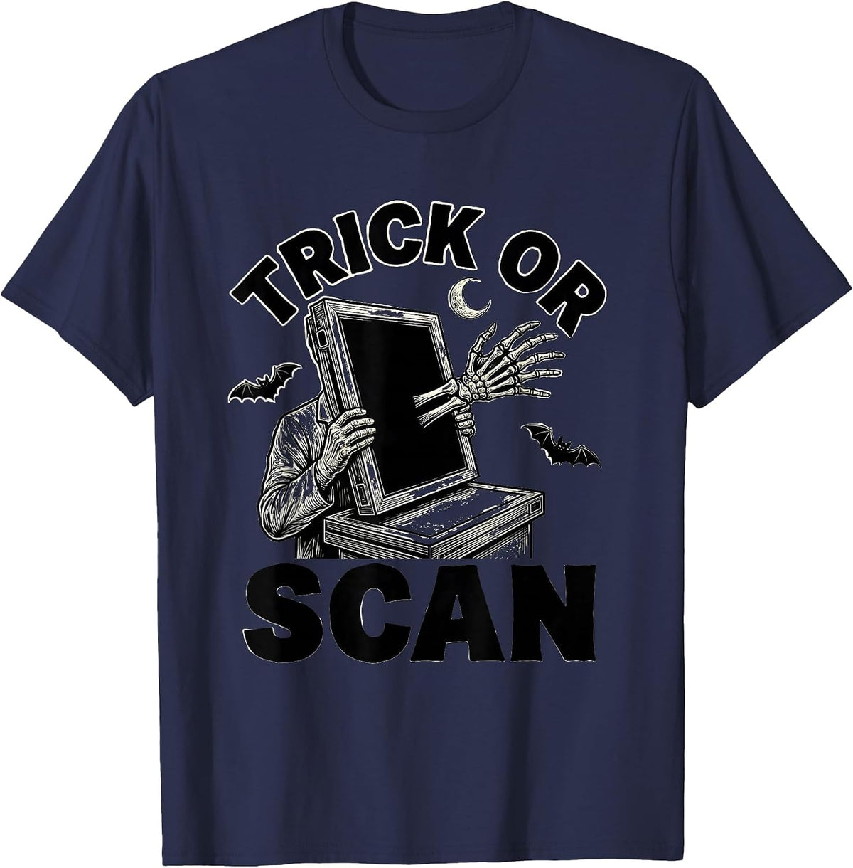 Men's Trick Or Scan Funny Radiologic Technologist Halloween Humor T-Shirt - Navy Blue