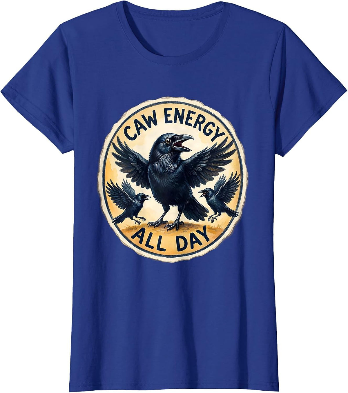 Women's CAW Energy All Day Crow Lover Design T-Shirt - Royal Blue