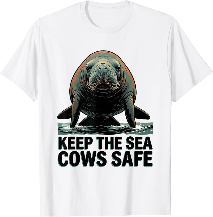 Men's Keep The Sea Cows Safe Funny Manatee Sea Animal Lover Humor T-Shirt - White