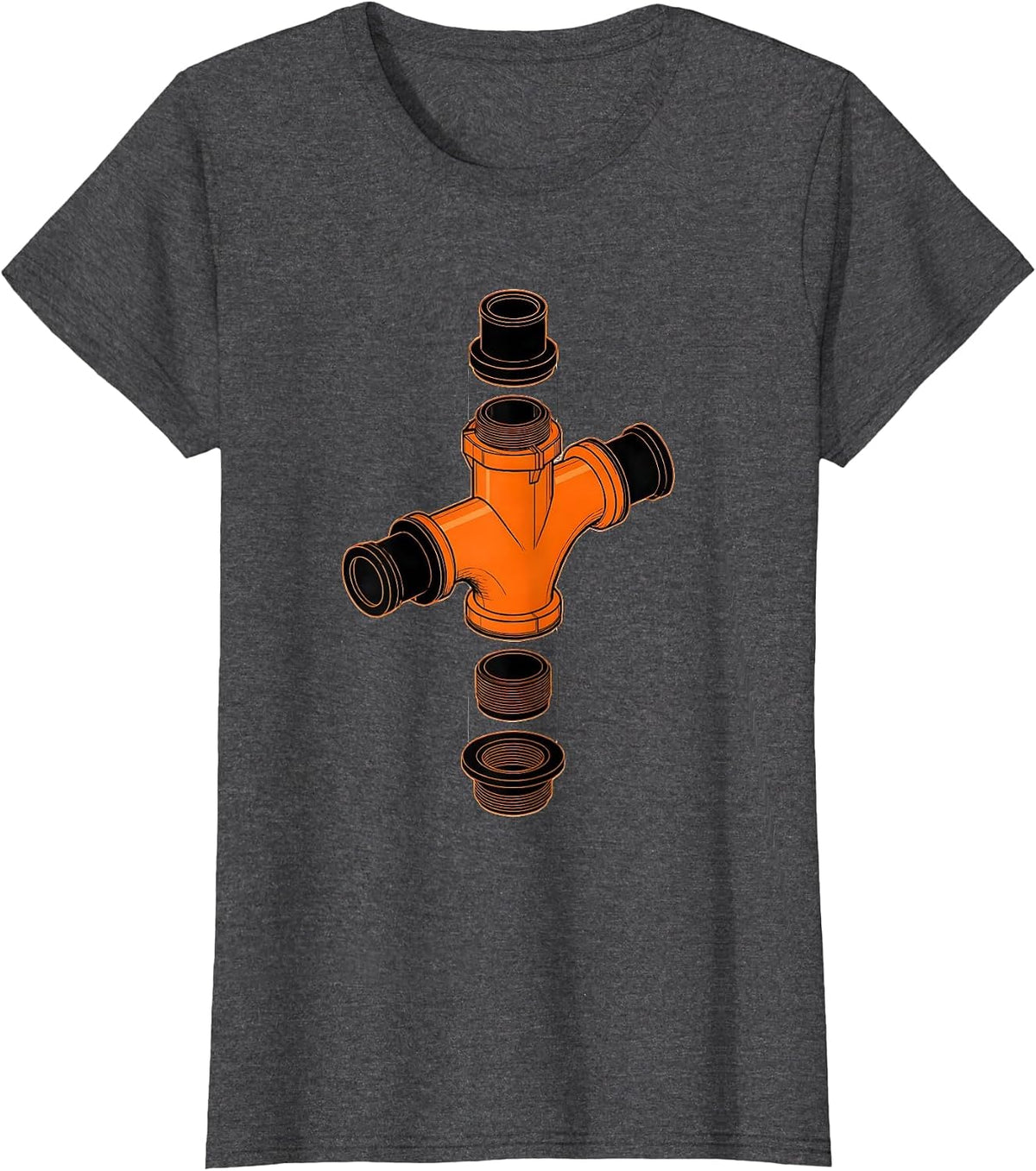 Women's P-Trap Assembly Exploded View Funny Plumber Pipefitter T-Shirt - Dark Heather Grey