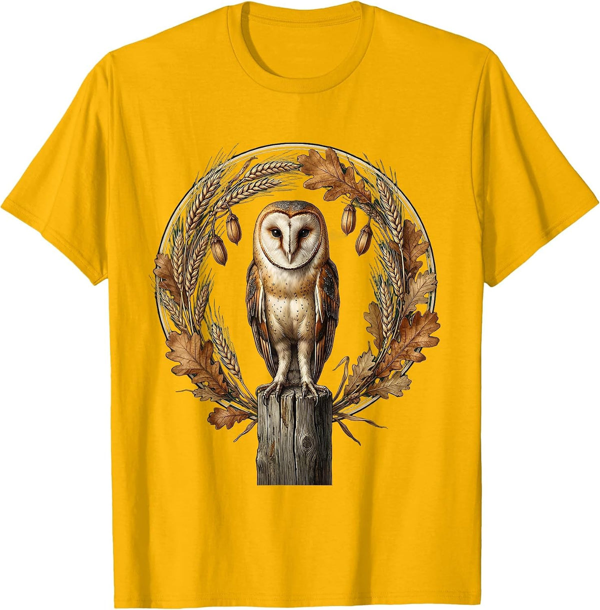 Men's Thanksgiving Barn Owl on Fence Post Illustration T-Shirt - Golden Yellow