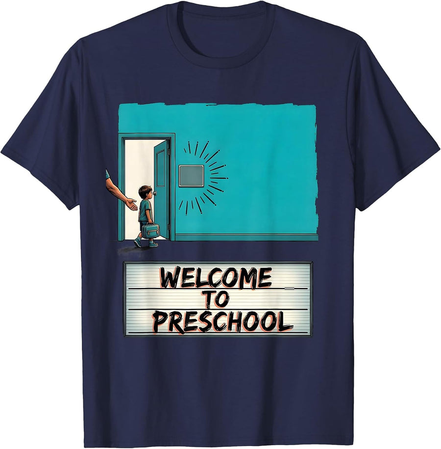 Welcome To Preschool Playful Early Childhood Teacher Back T-Shirt - Navy Blue