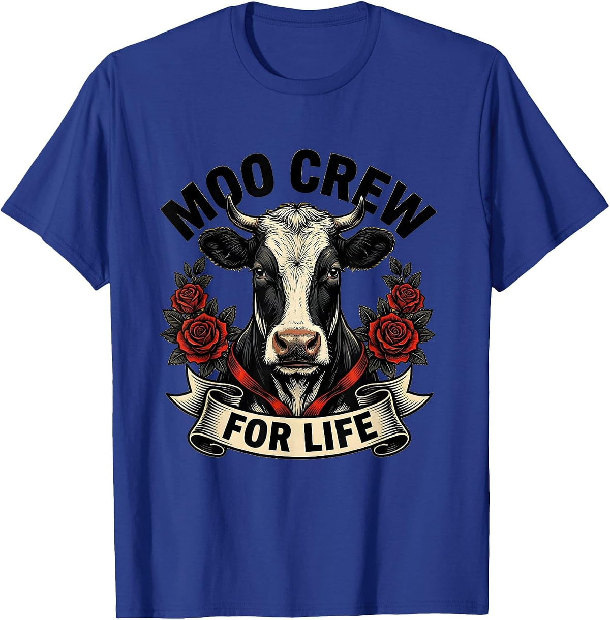 Men's Moo Crew For Life Funny Cow Lover Design T-Shirt - Royal Blue