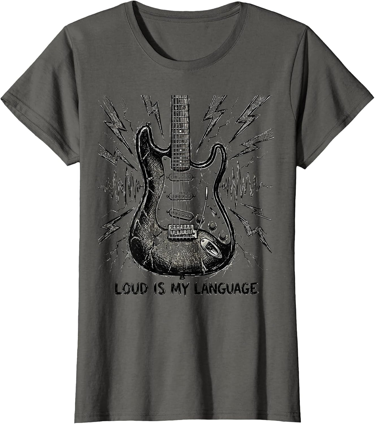 Women's Loud Is My Language Heavy Metal Design T-Shirt - Asphalt Grey