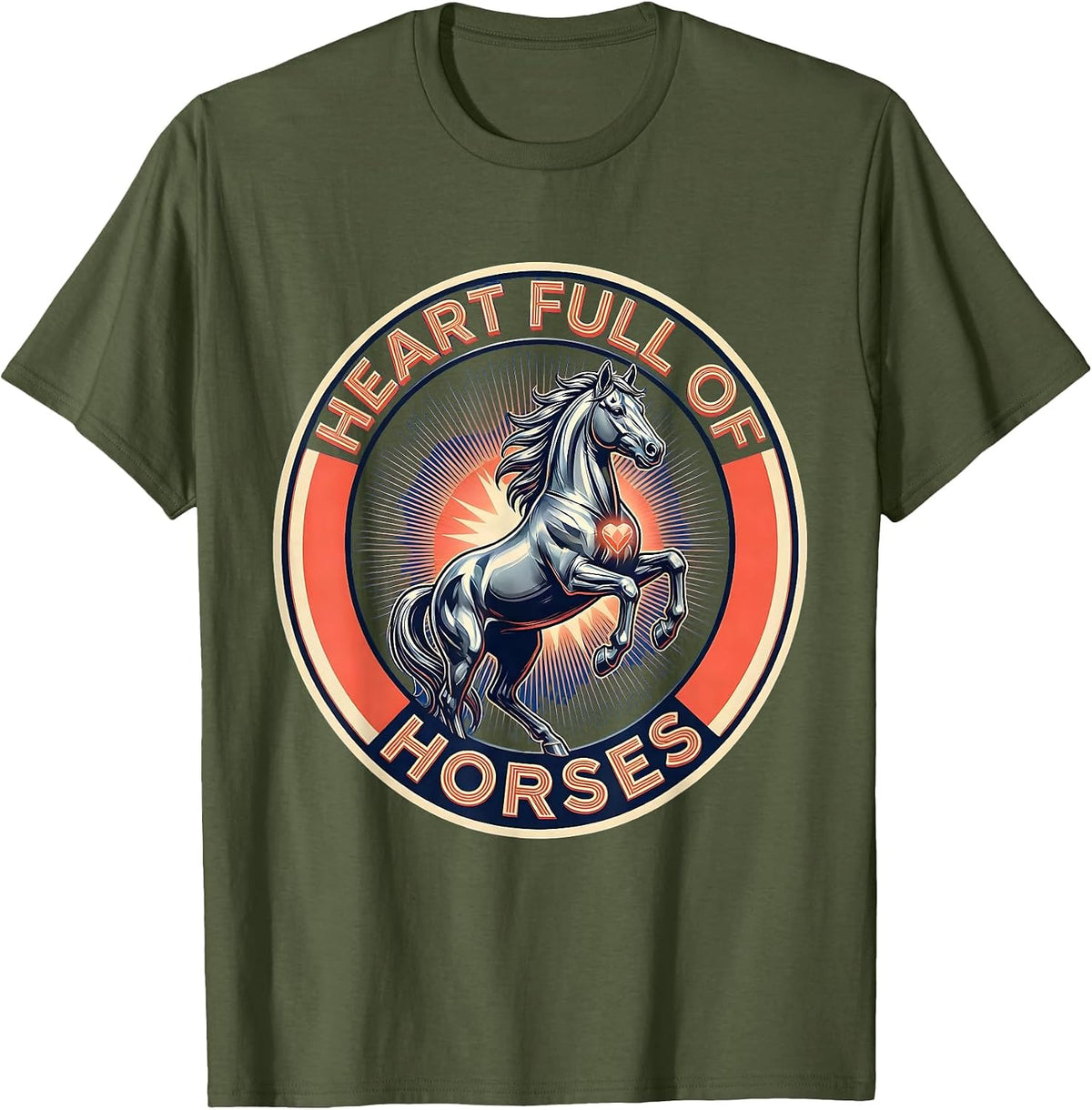 Heart Full of Horses Cowgirl Girls Design T-Shirt - Olive Green